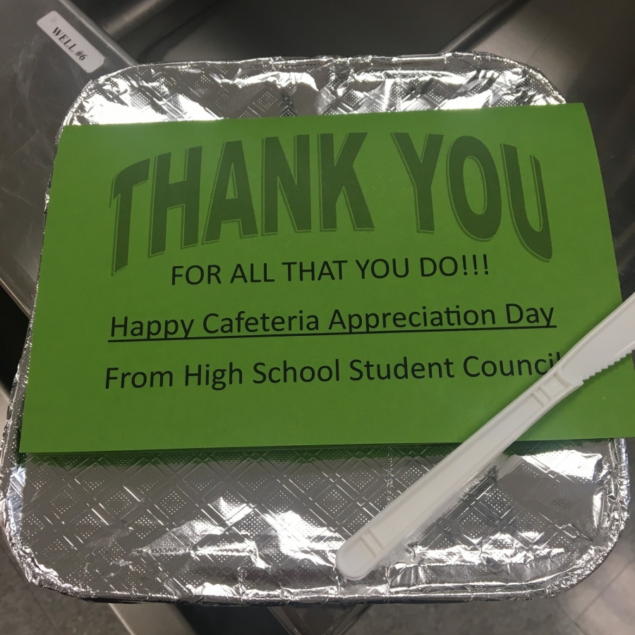 green thank you tag on a tin foil pan